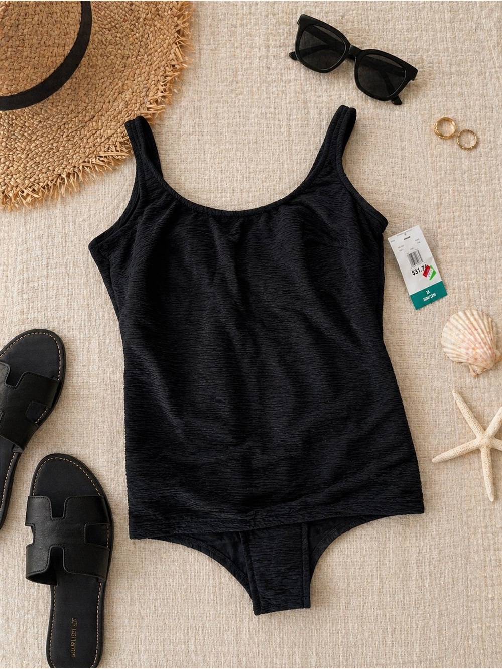 Black Tummy Control One Piece Swimsuit 2X NWT